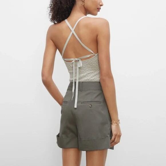 Club Monaco Tank Strappy Texture Top Women XS Stretch Tie back Sage Green - Picture 3 of 13